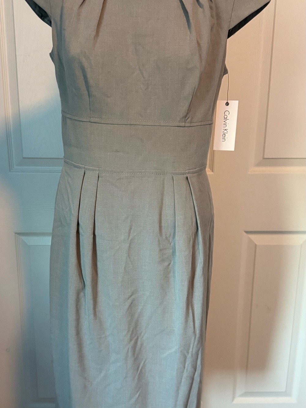 Calvin Klein Light Gray Pleated Waist Midi Dress